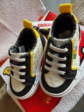 Kids Black & White Sneakers with Yellow Trim - Casual Lace Shoes